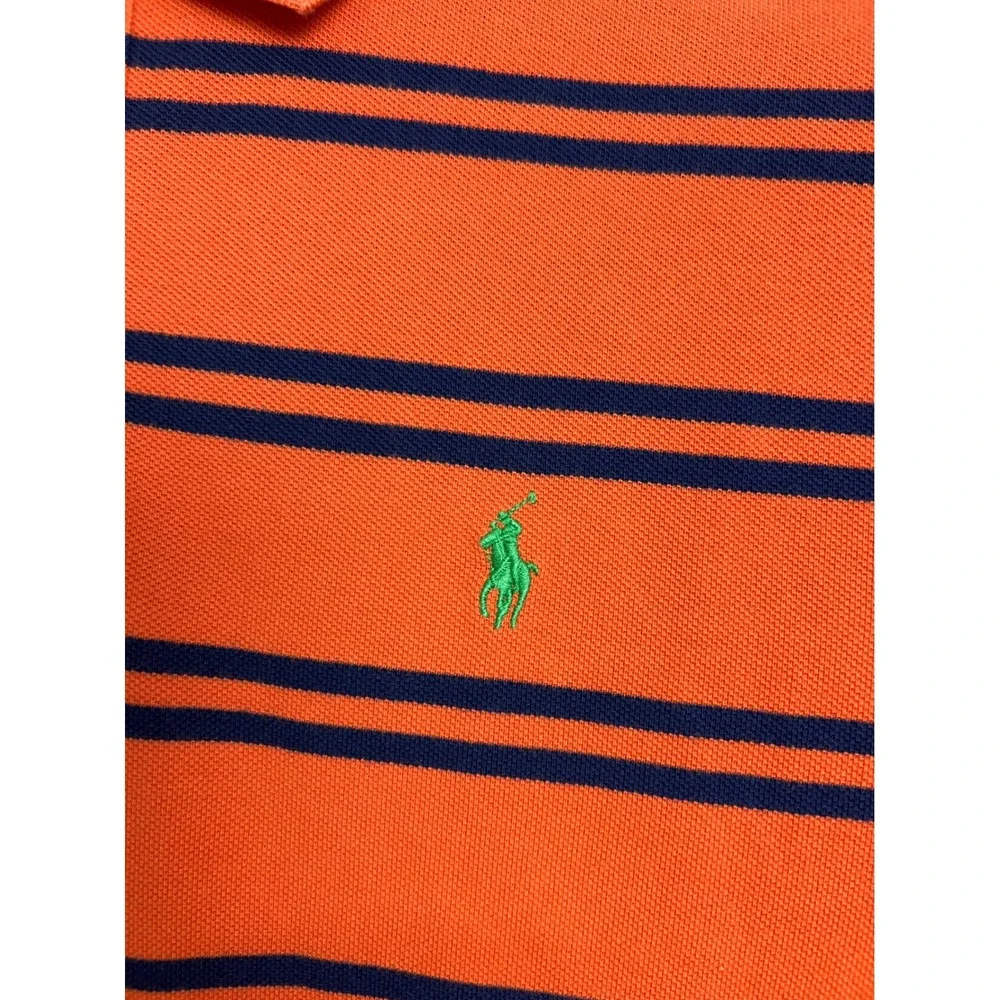 Polo Ralph Lauren Polo Shirt Mens Large Orange Striped Short Sleeve Cotton E19